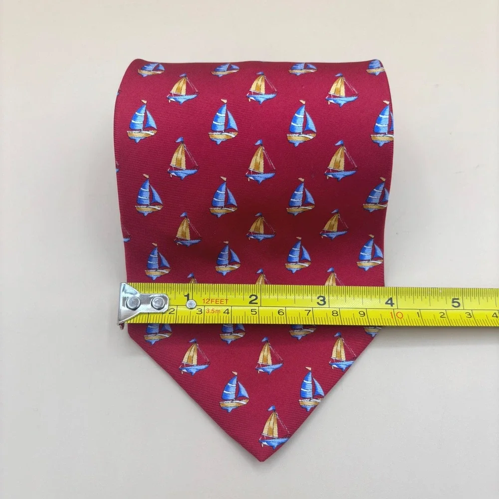 Tropical Isle Mens Silk Tie Red Nautical Sailboat Preppy Coastal Yacht Club 4